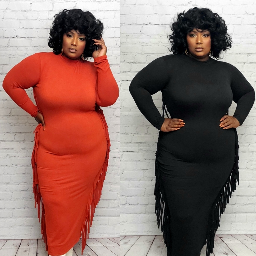 Long Sleeve Fringe Bodycon Dress